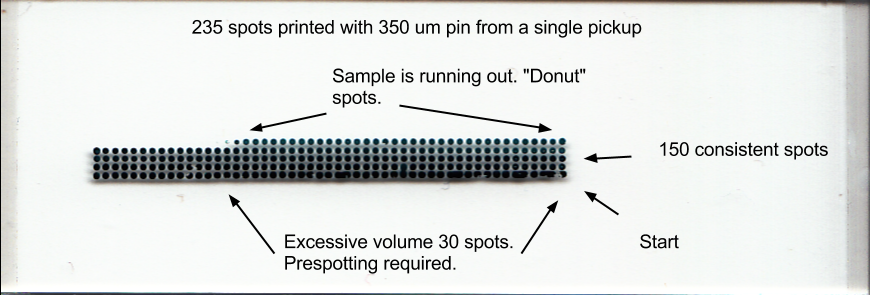 350um Microarray Pin Depletion Test Printed with uArrayer